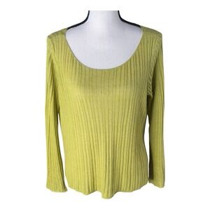 Eileen Fisher Sweater‎ Ribbed Green Organic Linen Size Medium